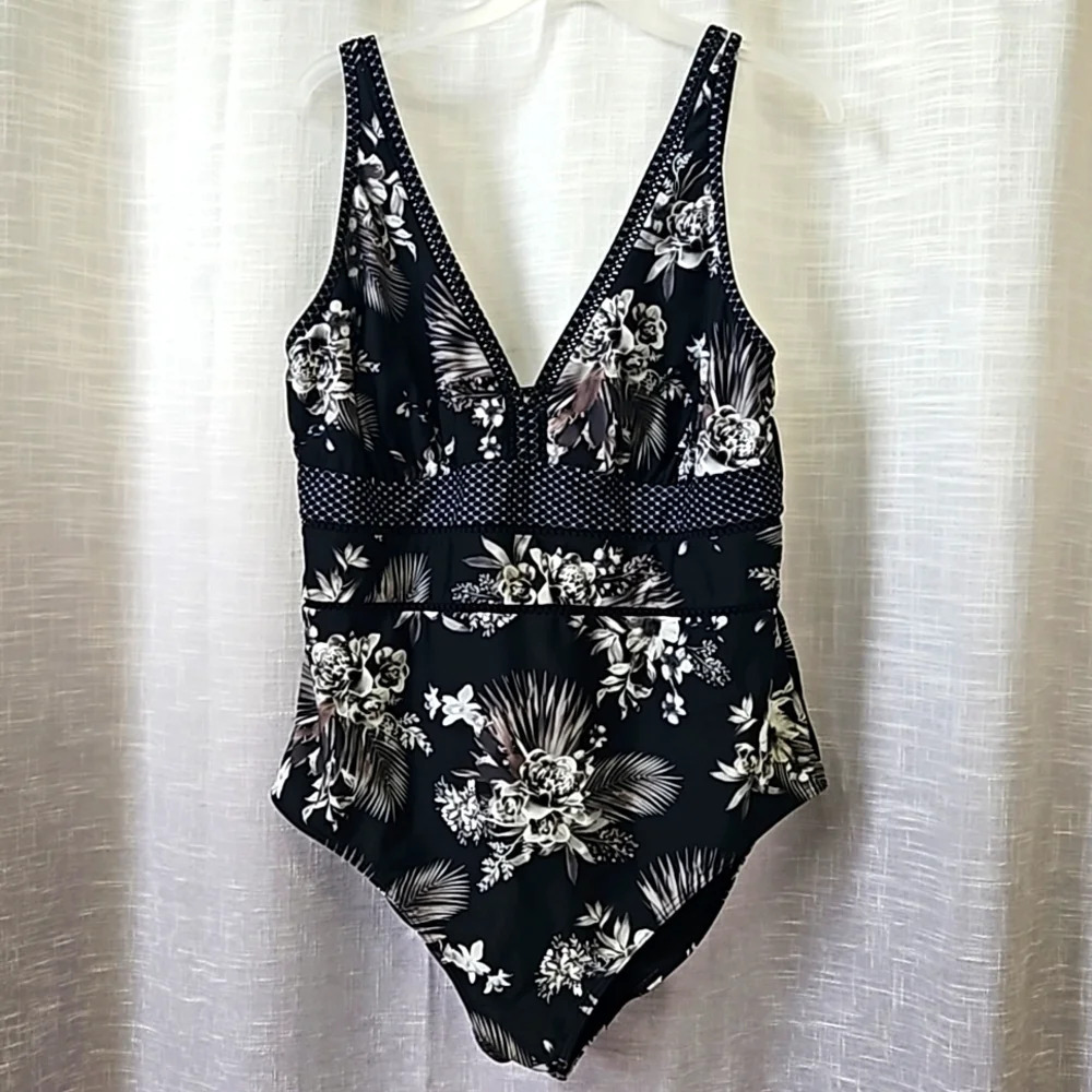 Classic Black Floral One-Piece Swimsuit